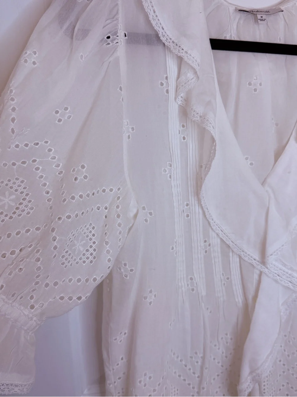 Madewell White Eyelet Ruffle V-Neck Blouse